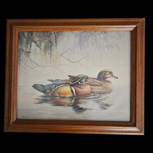 Pair Framed Duck Prints by Nichols – Wood Ducks & Pintails Waterfowl Art 10x12 - Picture 2 of 7